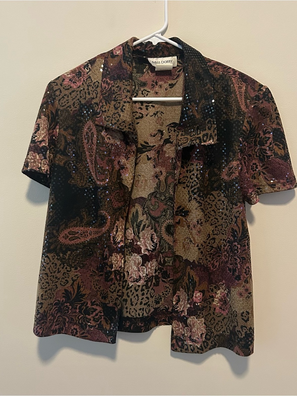 Miss Dorry Vintage Short Sleeve in Black & Brown Paisley with Leopard Print